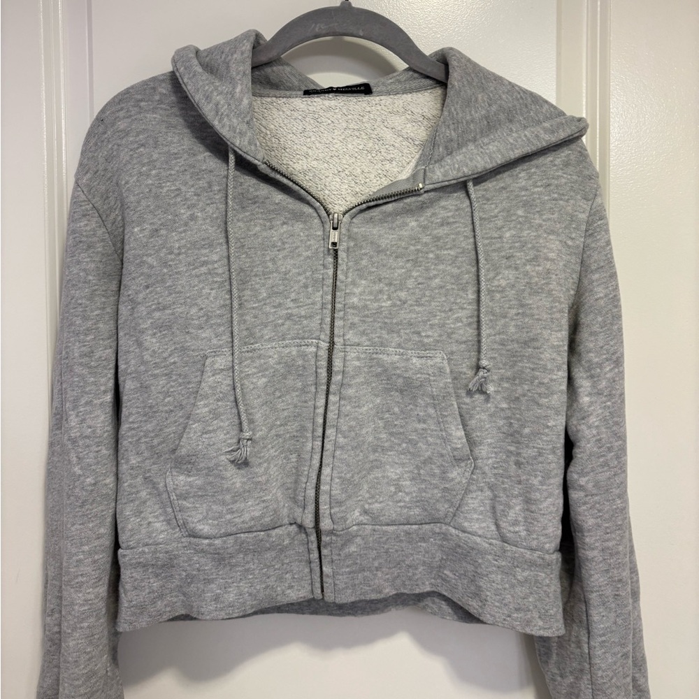 Brandy Melville Grey Christy Cropped Zip Up Hoodie